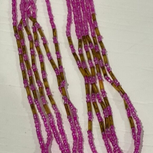 Vintage Pink and Gold Beaded Necklace 15" Hang Length 6 Strand - Picture 4 of 6